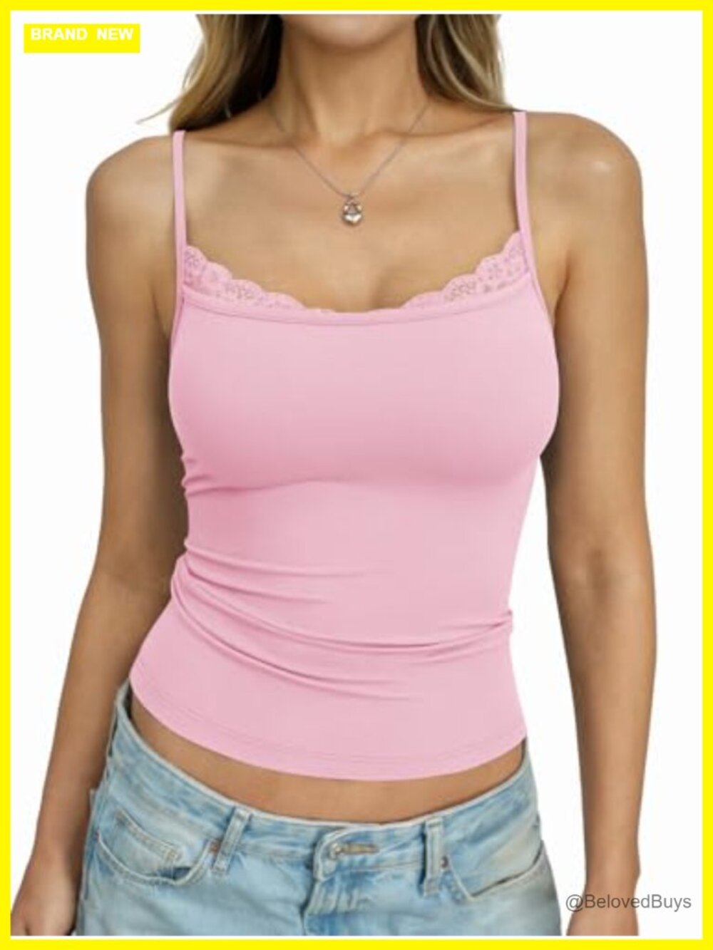 Lace Camisole Tank Top Spaghetti Strap Square Neck Sleeveless Slim Fit